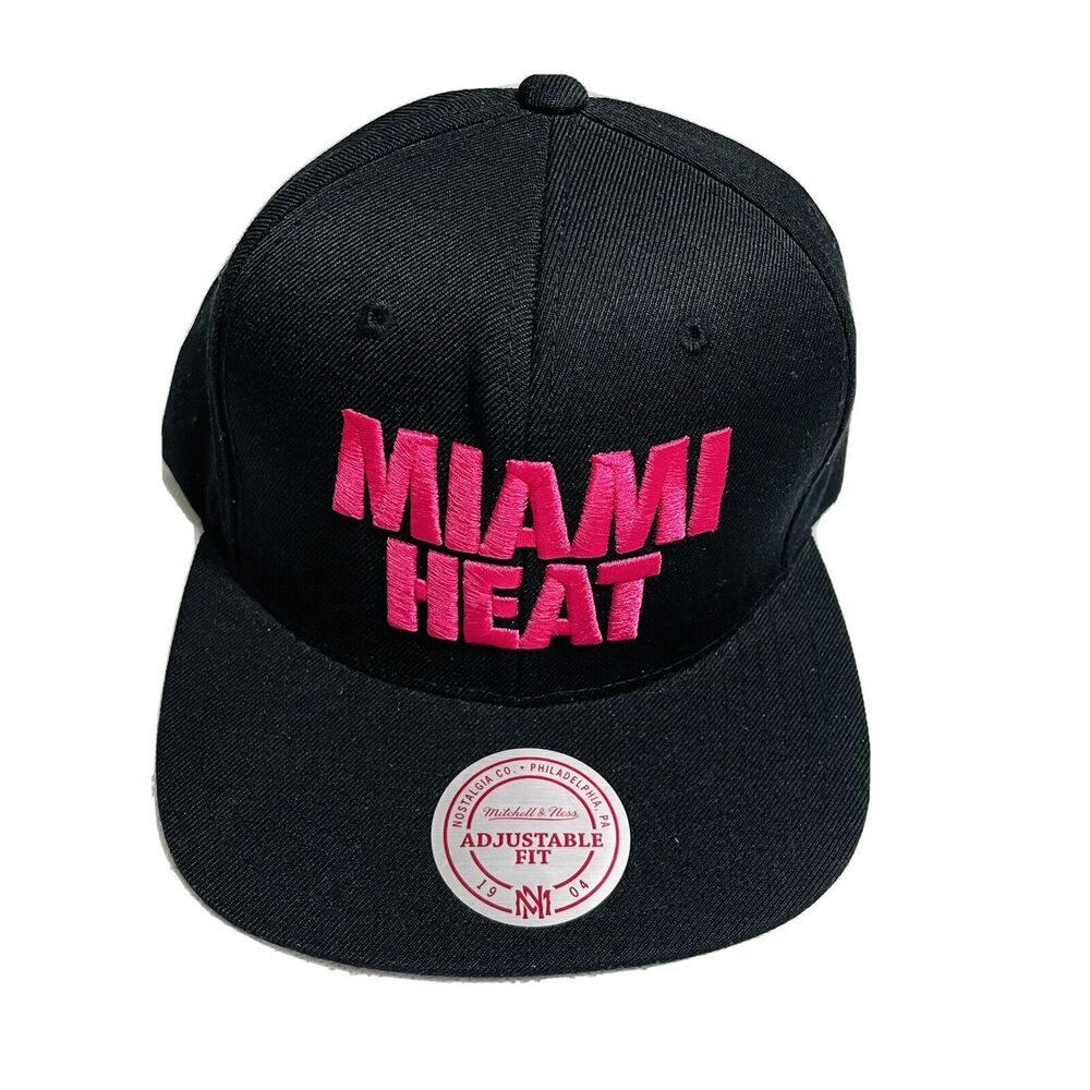 Mitchell & Ness Miami Heat Snapback Black Hat Cap Adjustable Men EUC